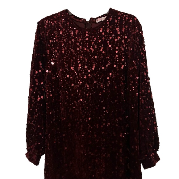 NEW MODA SELVIM Burgundy Allover Sequin Long Sleeve Maxi Dress - Picture 3 of 13